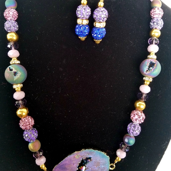 Druzy Crystal Necklace and Earrings Set - Picture 3 of 3